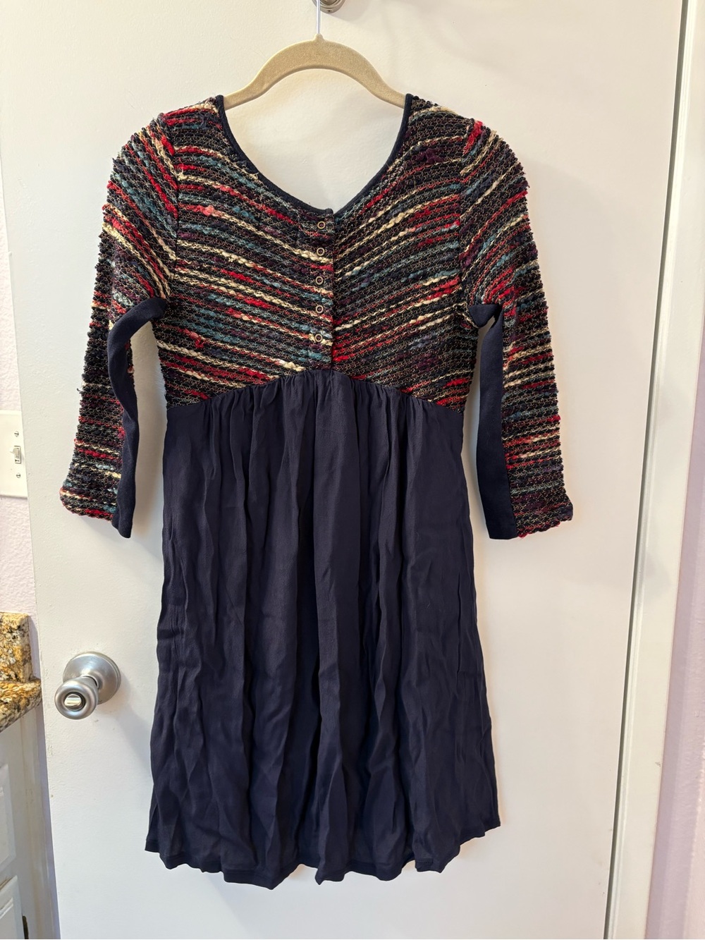 Anthropologie Maeve Dress Women's XSmall Boucle Colorful Knit Pockets Navy NWOT - Picture 8 of 13